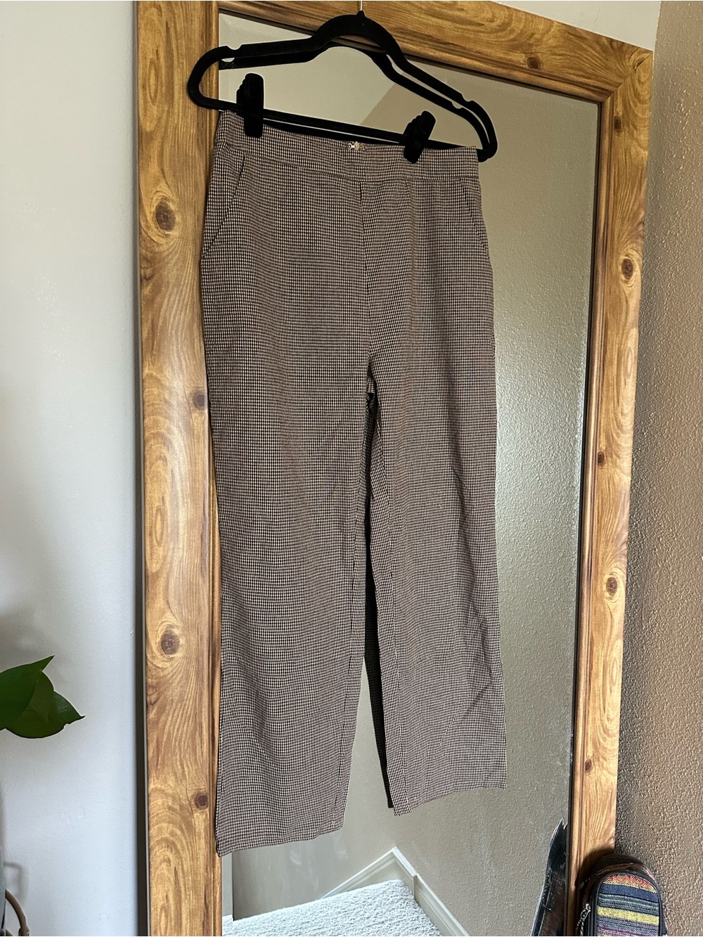 12th Tribe Brown Micro-Check Cropped Dress Pants